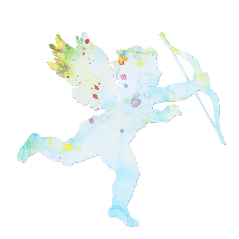 Free Image of Cupid Holding Bow and Arrow Watercolor Drawing 