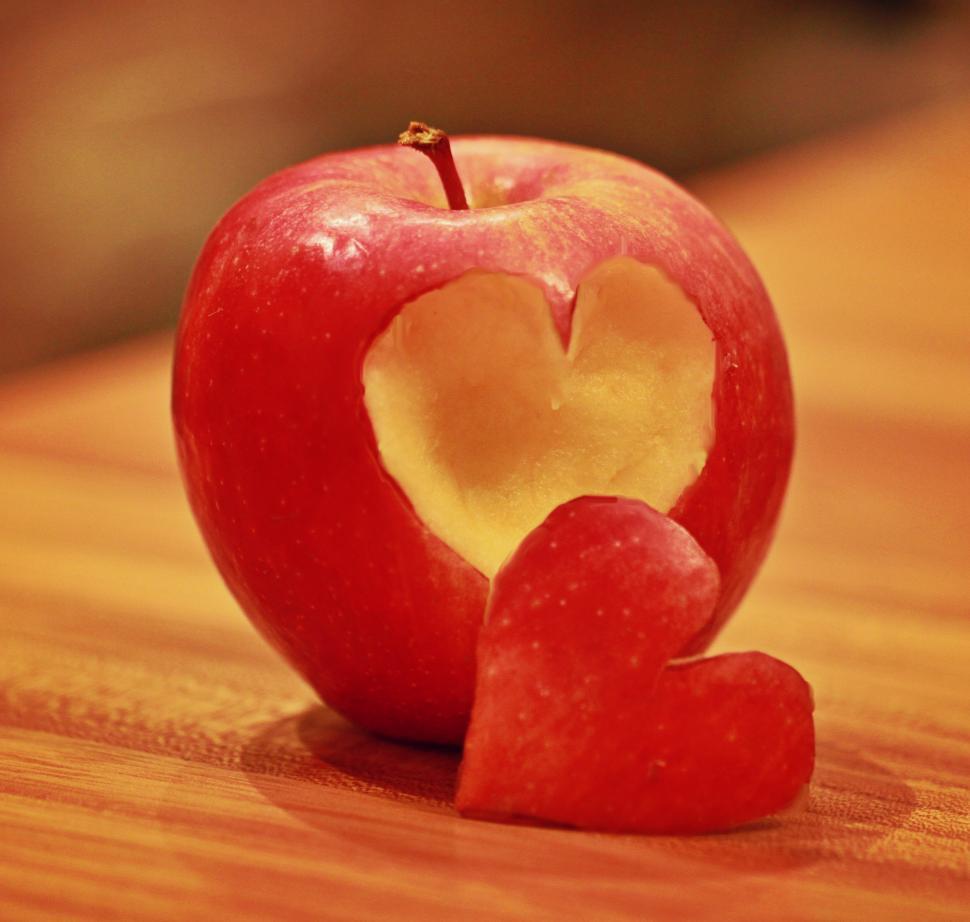 Free Image of Red Apple With Heart Cut Out 
