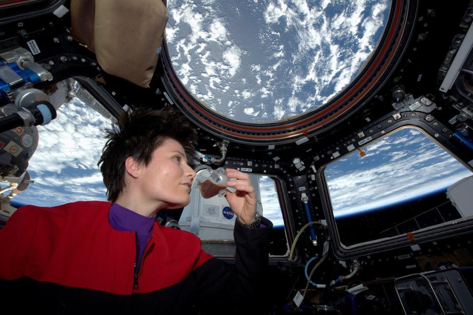 Free Image of Man Observing Earth From Space Station Window 