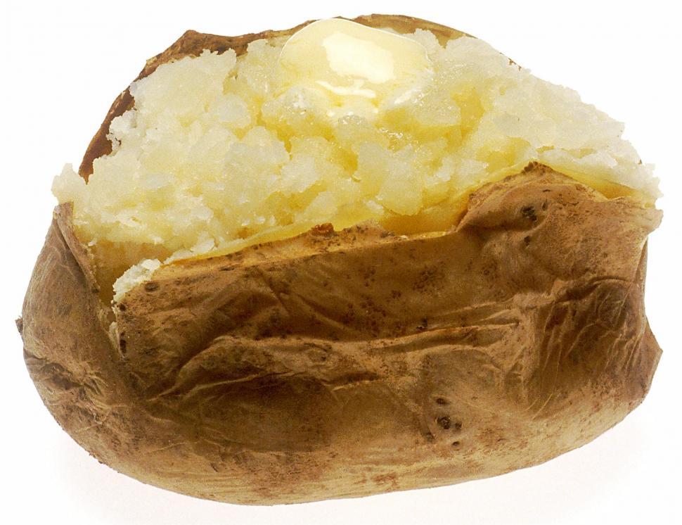 Free Image of Close Up of a Baked Potato on White Background 