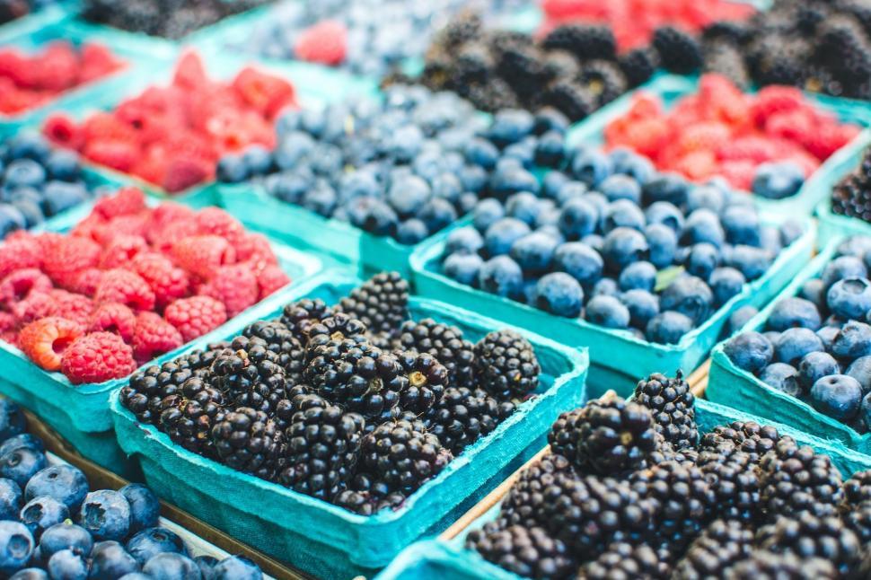 Free Image of Display of Berries and Blueberries for Sale 