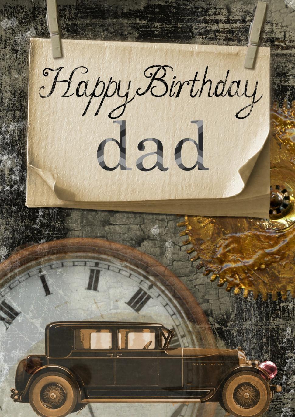 Free Image of Happy Birthday Card With Car and Clock 
