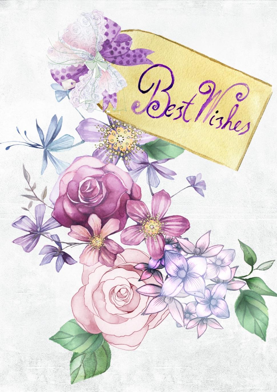 Free Image of Bouquet of Flowers With Best Wishes Sign 