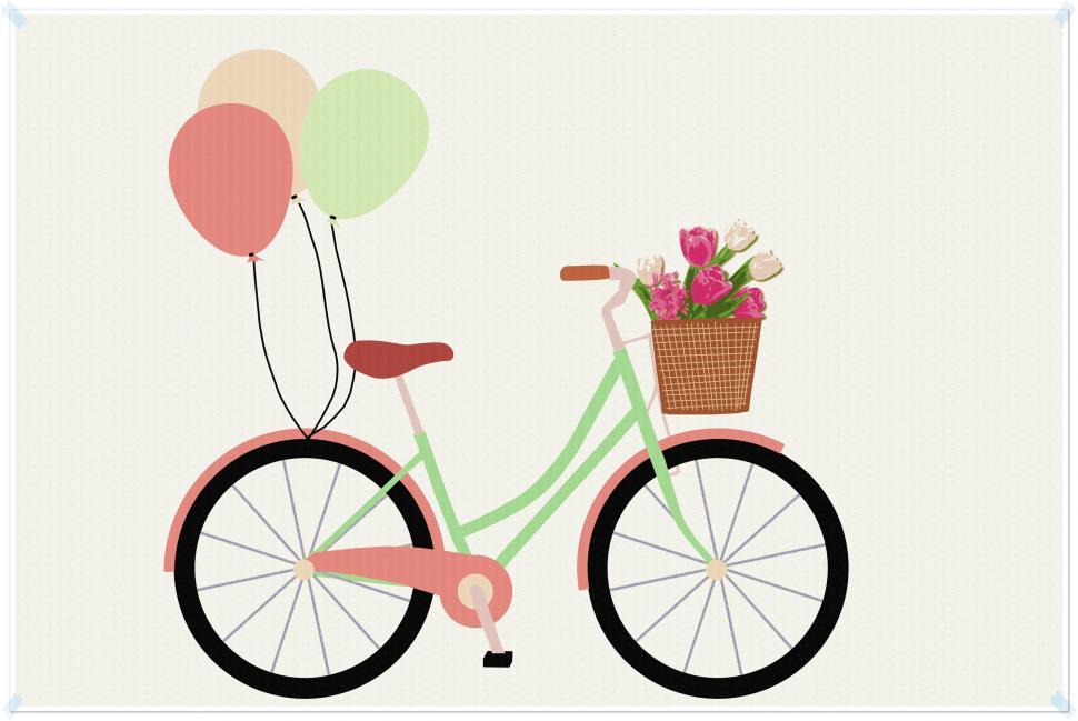 Free Image of Pink Bicycle With Basket of Flowers and Balloons 