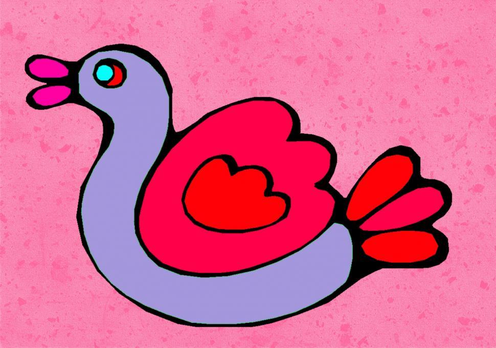 Free Image of Pink and Blue Bird Holding Heart in Beak 