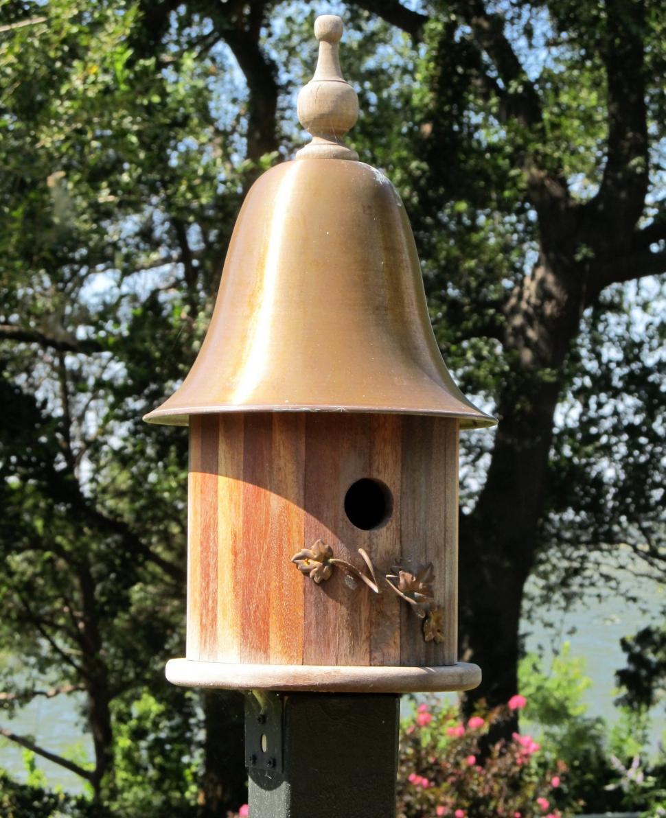 Free Image of Wooden Bird House With Metal Roof 