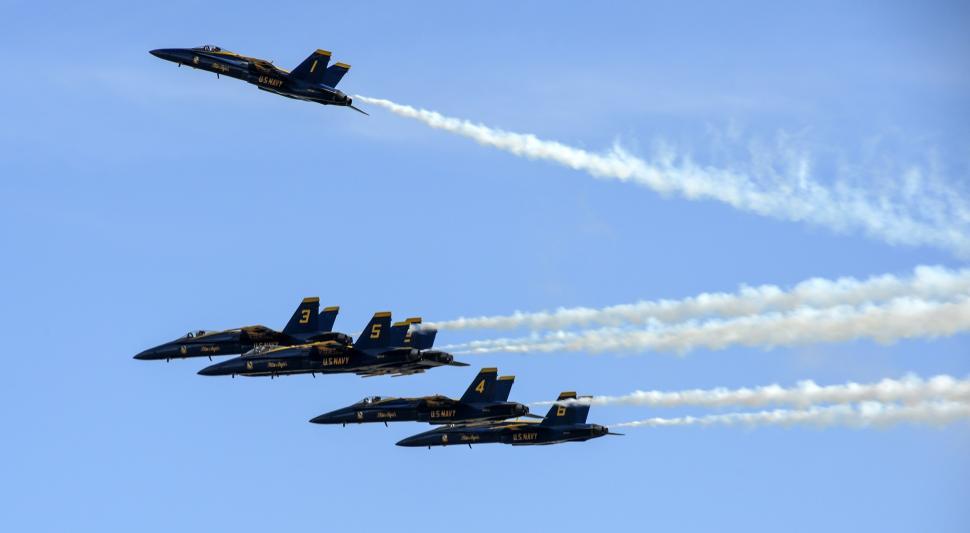 Free Image of Fighter Jets Flying Through Blue Sky 