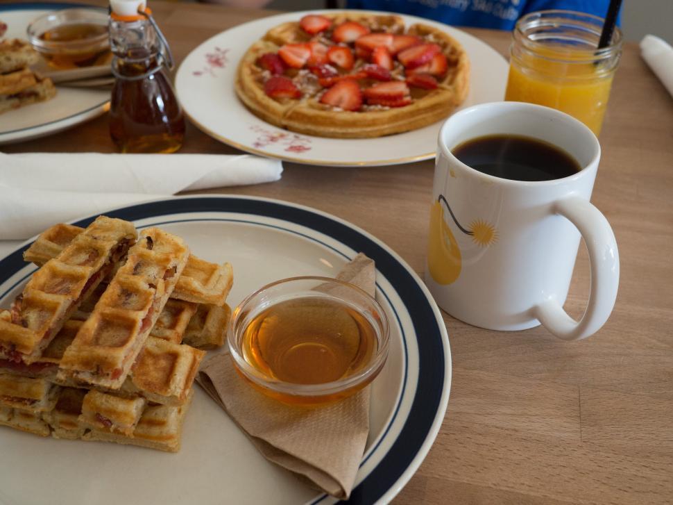 Free Image of Table Set With Waffles and Coffee 
