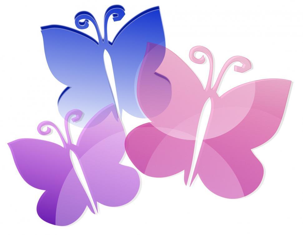 Free Image of Group of Pink and Blue Butterflies on White Background 
