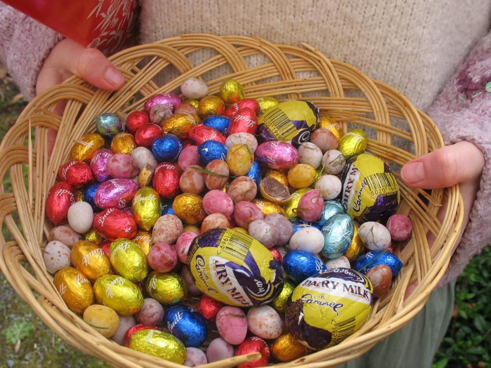 Free Image of Person Holding a Basket Full of Chocolate Eggs 