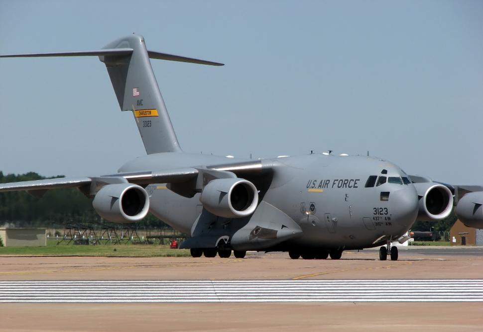 Free Image of Large Air Force Jet on Airport Runway 