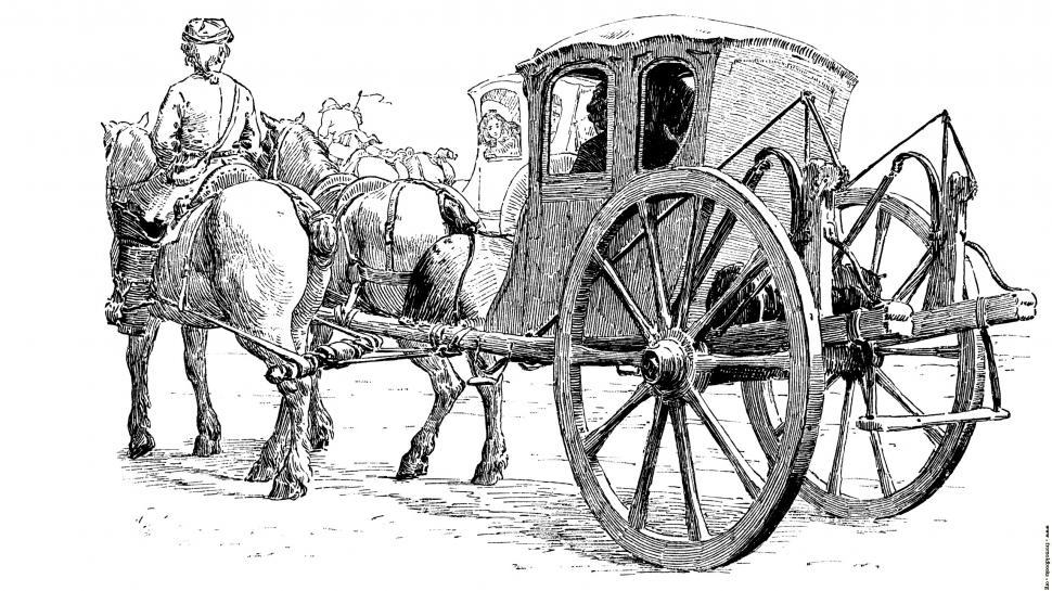 Free Image of Drawing of a Horse-Drawn Carriage 