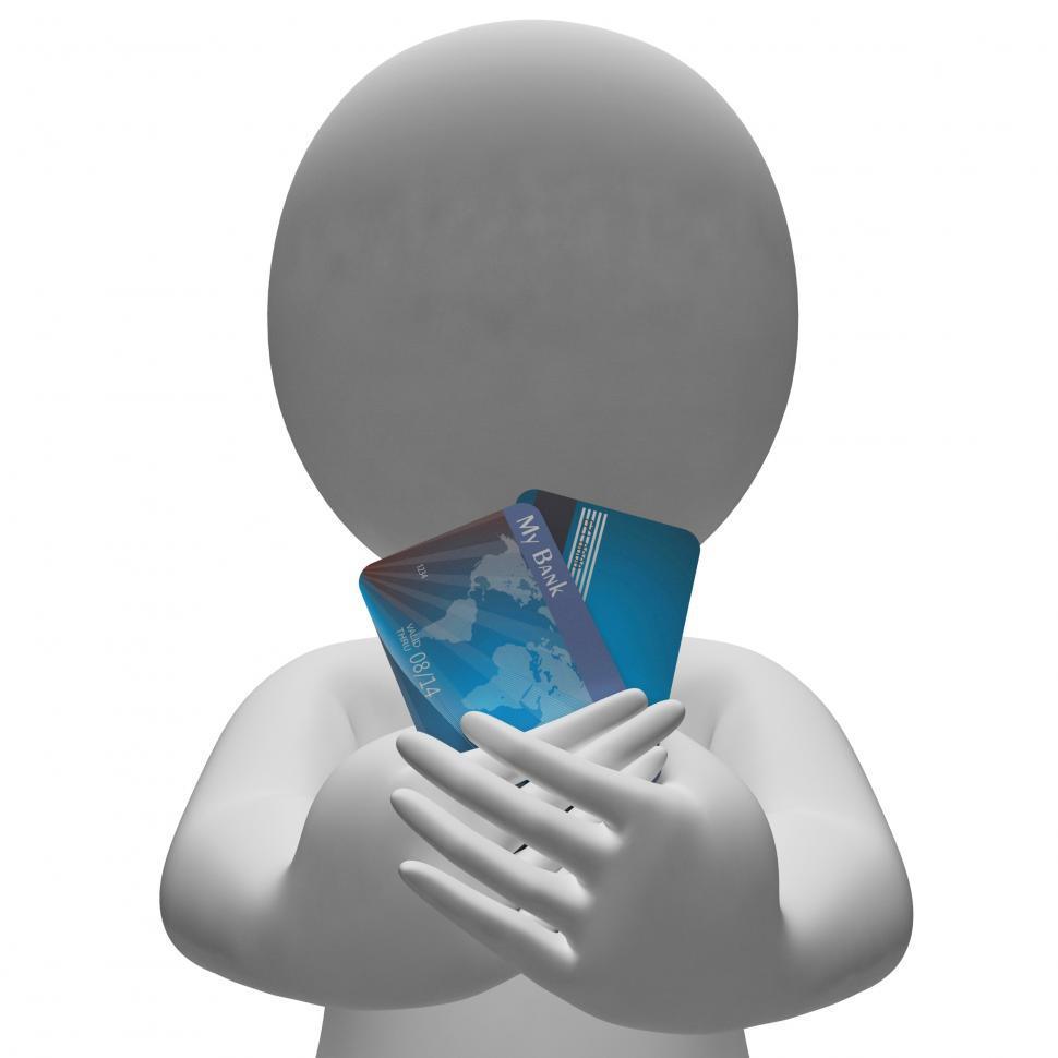 Free Image of Debit Card Shows Credit Cards And Bank 3d Rendering 