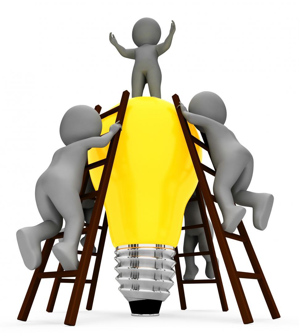 Free Image of Idea Teamwork Indicates Light Bulb And Combined 3d Rendering 