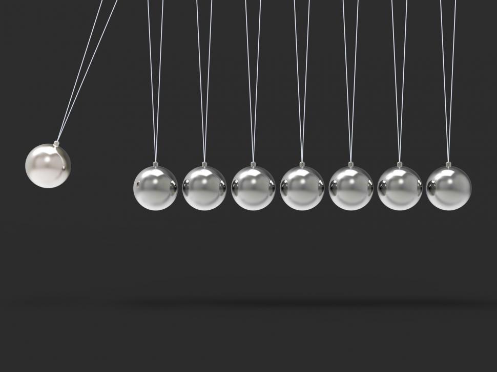 Free Image of Eight Silver Newtons Cradle Shows Blank Spheres Copyspace For 8  