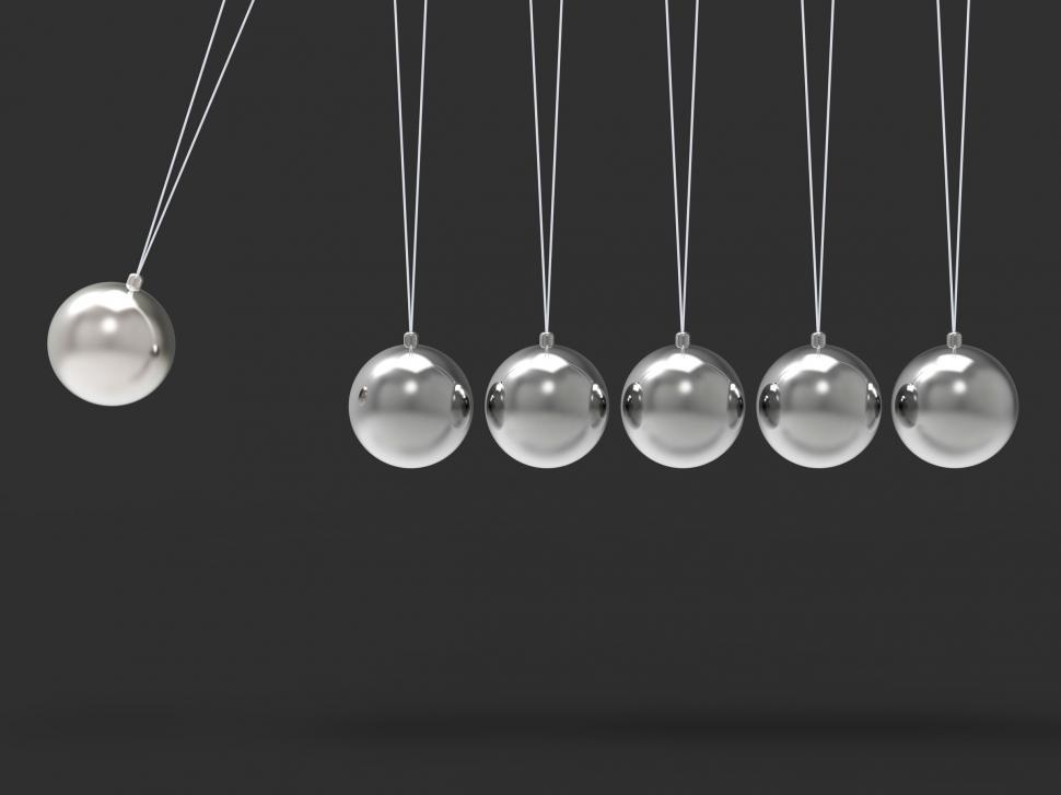 Free Image of Six Silver Newtons Cradle Shows Blank Spheres Copyspace For 6 Le 