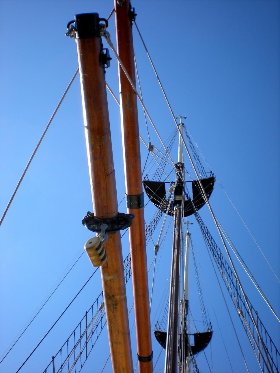 Free Image of Mast of a Tall Ship Against a Blue Sky 