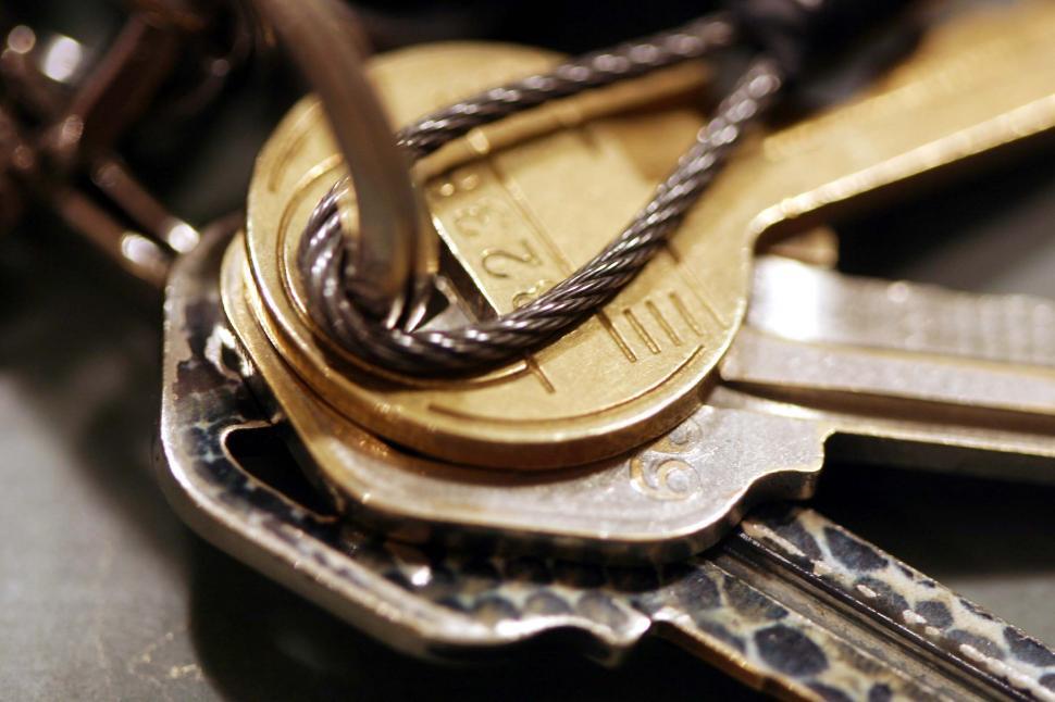 Free Image of keys macro chains locks rings wear worn numbers metal details 