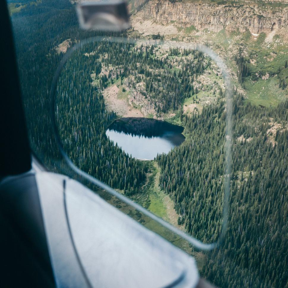 Free Image of Aerial View of a Lake From Plane Window 