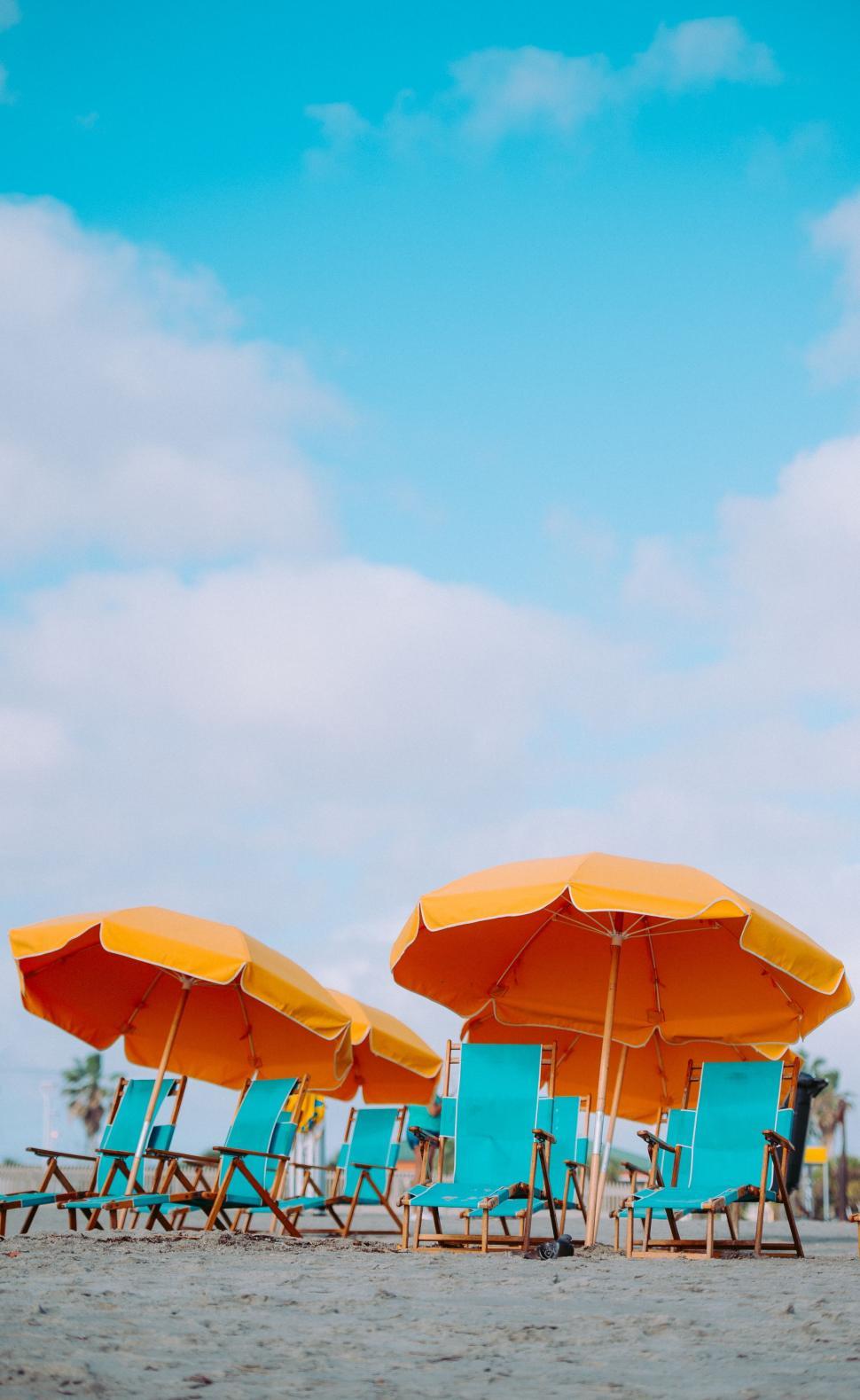 Free Image of Rows of Chairs and Umbrellas on a Sandy Beach 