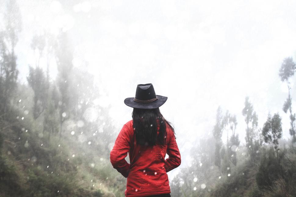 Free Image of Woman in Red Coat and Black Hat 