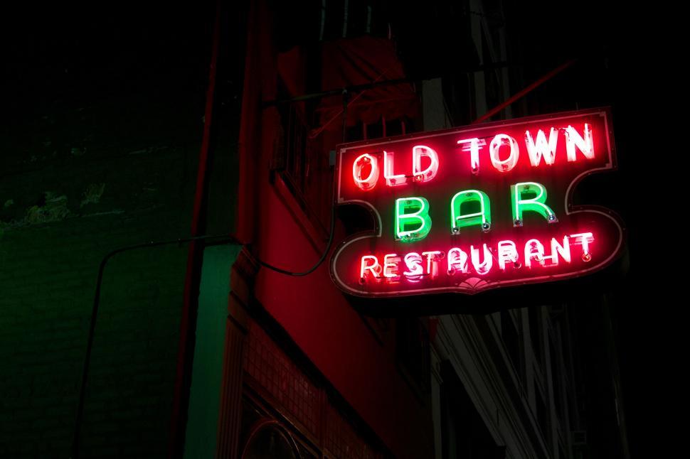 Free Image of Neon Sign Saying Old Town Bar Restaurant 