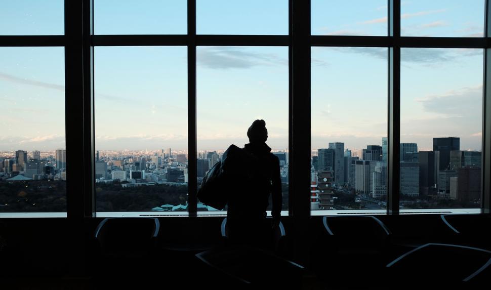 Free Image of Person Standing in Front of Large Window 