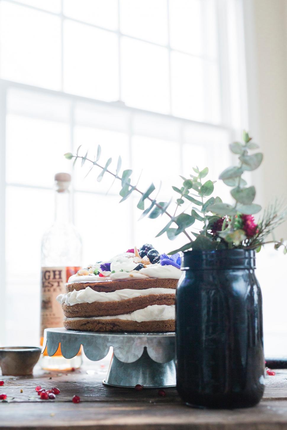 Free Image of Cake on Wooden Table 