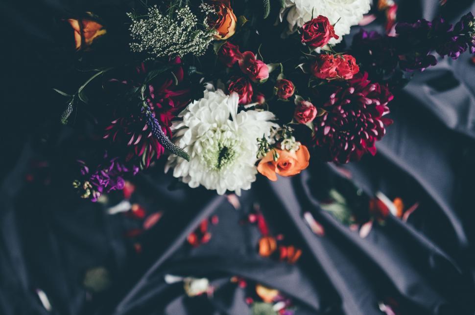 Free Image of Bouquet of Flowers on Black Cloth 