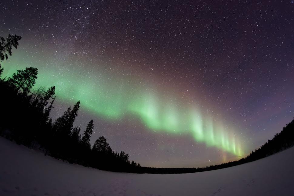 Free Image of Green and Purple Aurora Borealis in Night Sky 