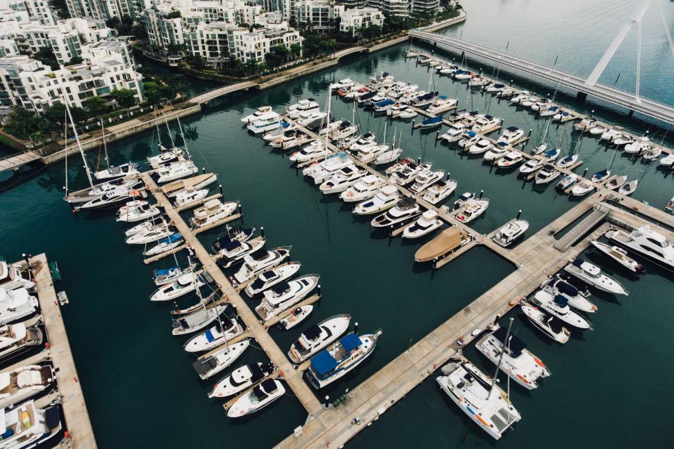 Free Image of Busy Marina Filled With White Boats 