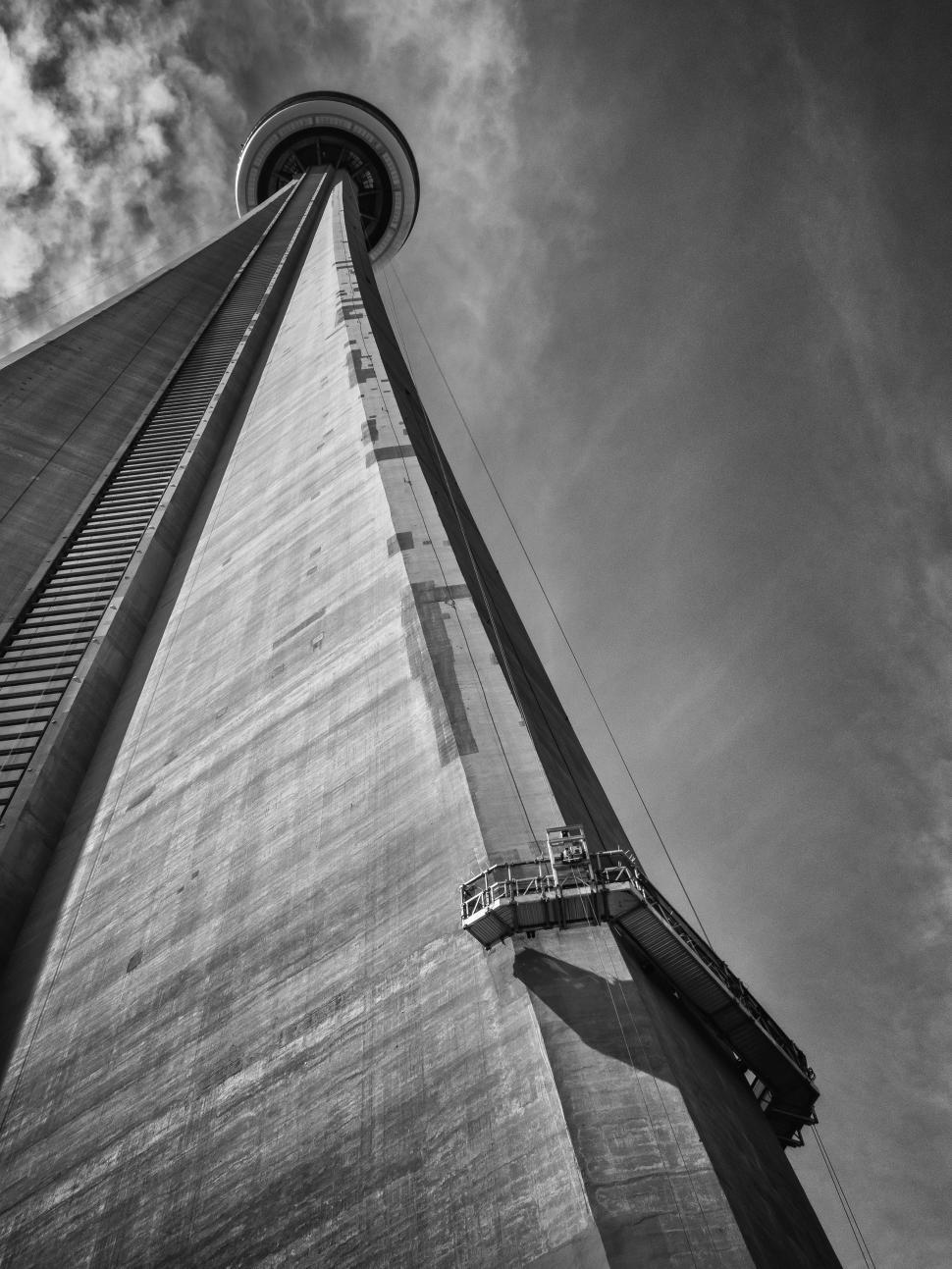 Free Image of Top of a Tall Building in Black and White 