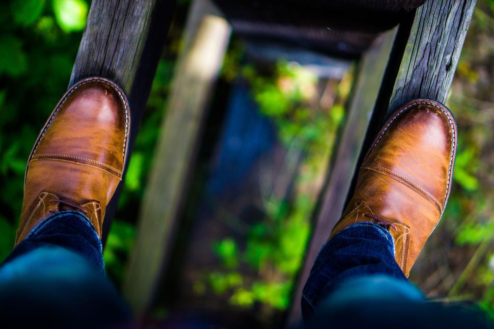 Free Image of Persons Feet in a Pair of Brown Shoes 