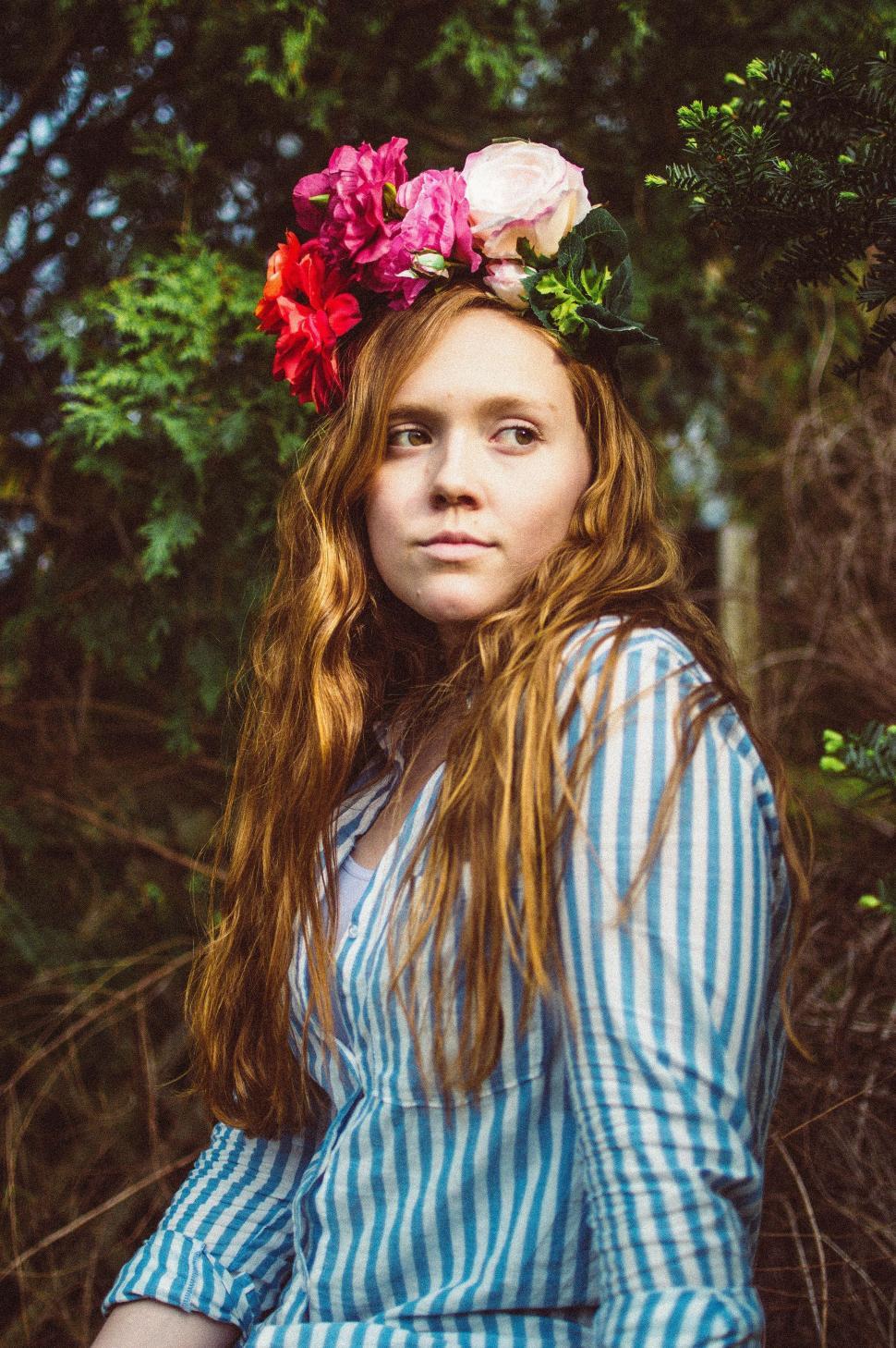 Free Image of Woman With Long Red Hair Wearing Flower Crown 
