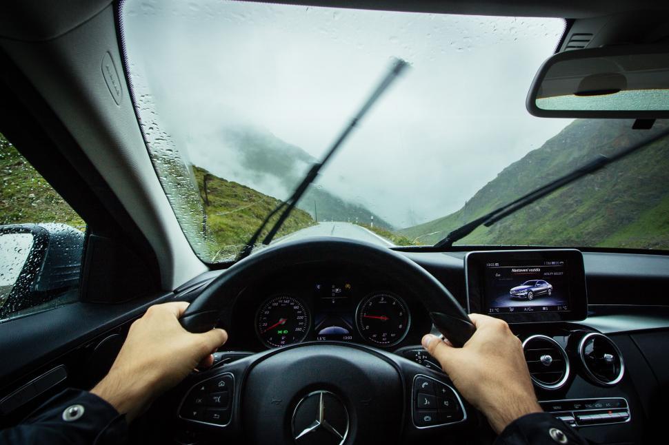 Free Image of Man Driving Car in Rainy Day 