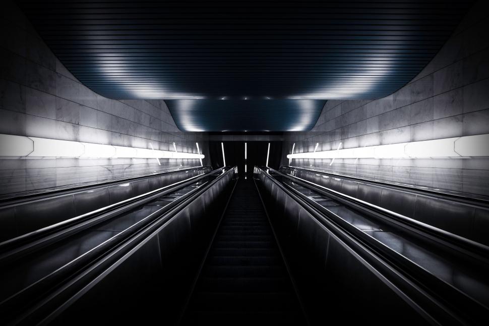 Free Image of Black and White Photo of a Subway Station 