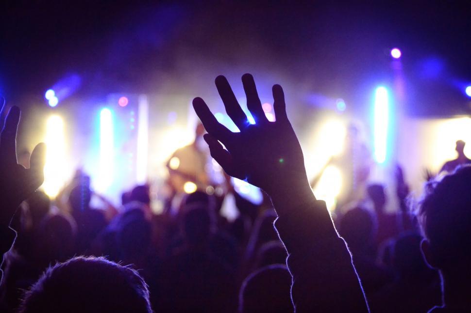 Free Image of Energetic Crowd at Concert Raising Hands 