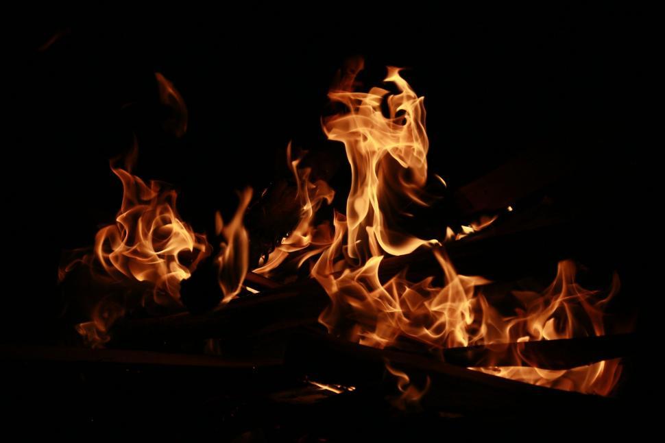 Free Image of Close-Up of a Fire Burning in the Dark 