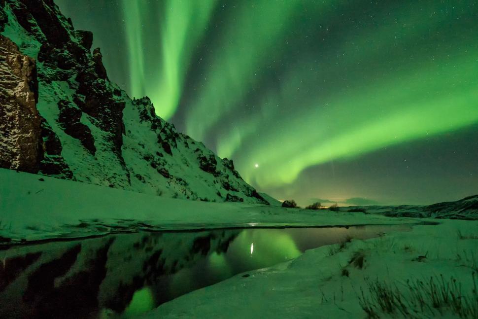 Free Image of Green Aurora Borealis Over Snowy Mountain 