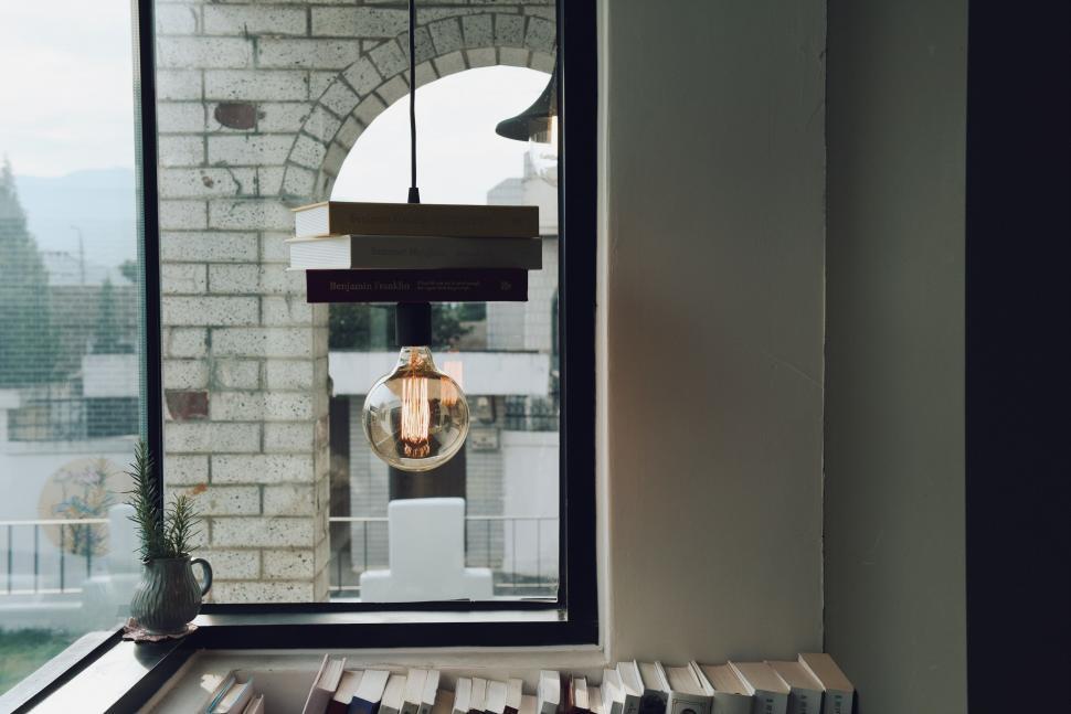 Free Image of Window With Hanging Light 