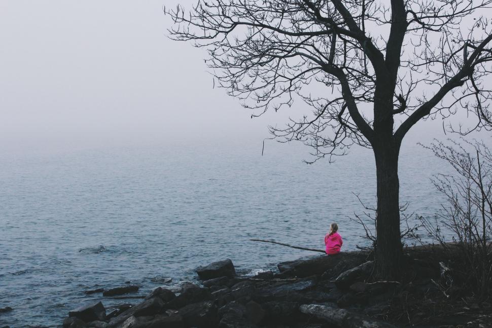 Free Image of Person Standing Next to Tree by Water. 