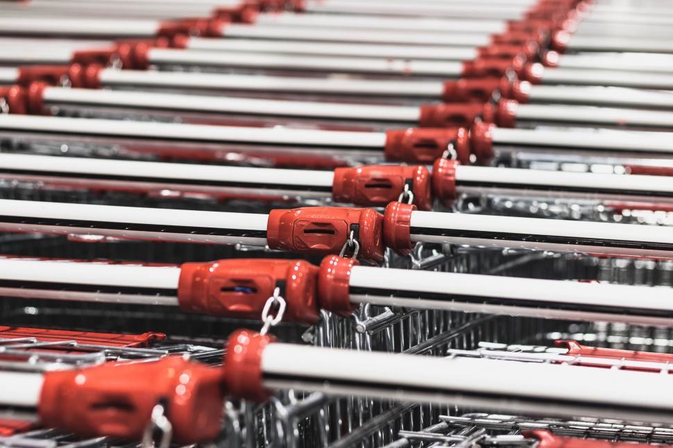 Free Image of Row of Red and Silver Shopping Carts 