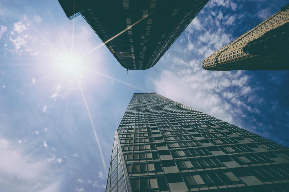 Free Image of Looking Up at Tall Buildings in Urban Landscape 
