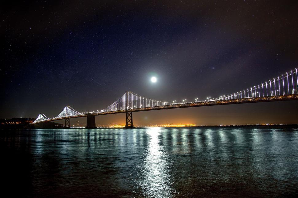 Free Image of Night View of a Large Bridge Over Water 