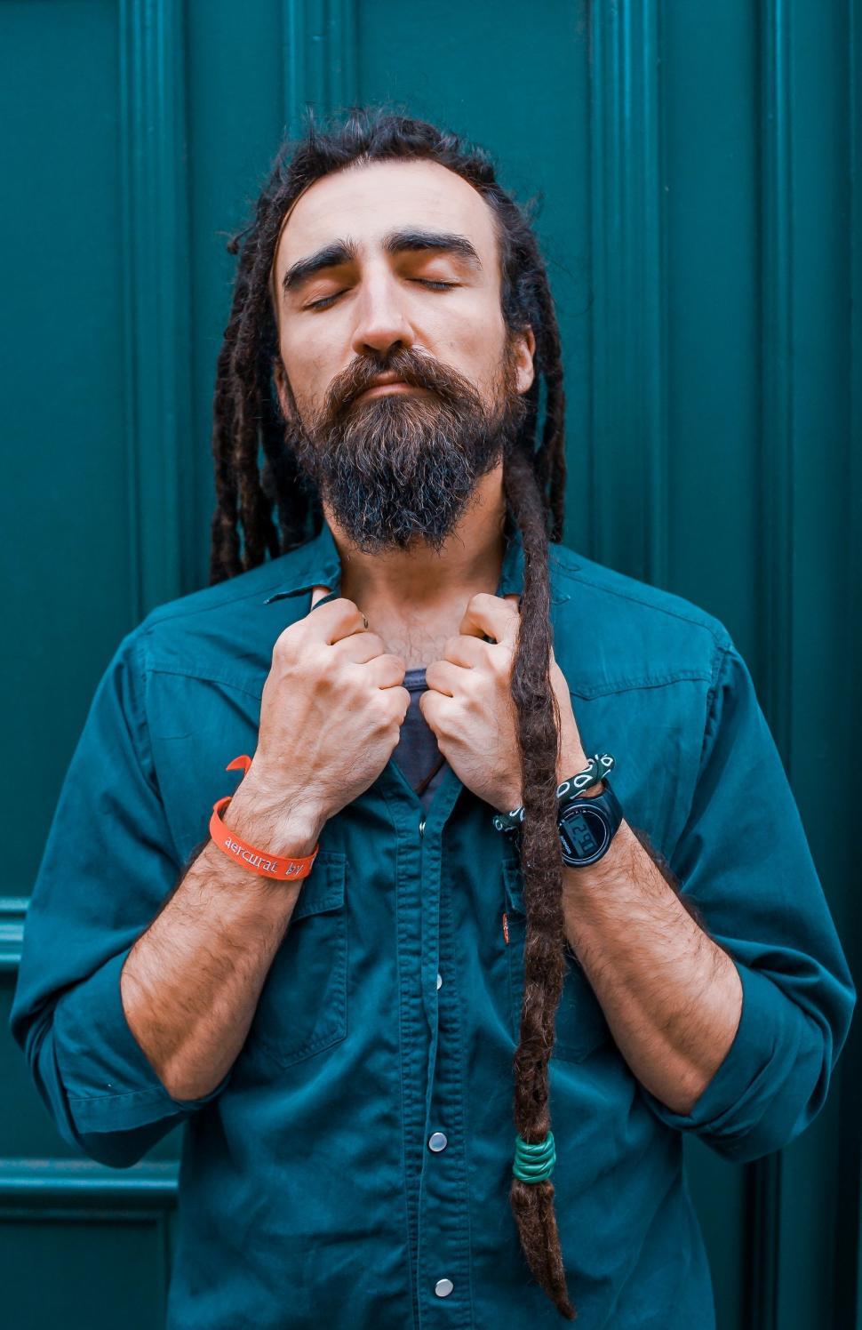 Free Image of Man With Dreadlocks and Blue Shirt 