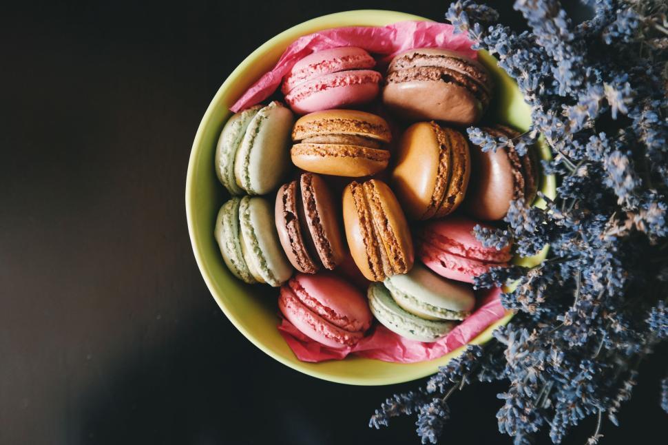 Free Image of Colorful Macaroons in a Yellow Bowl 