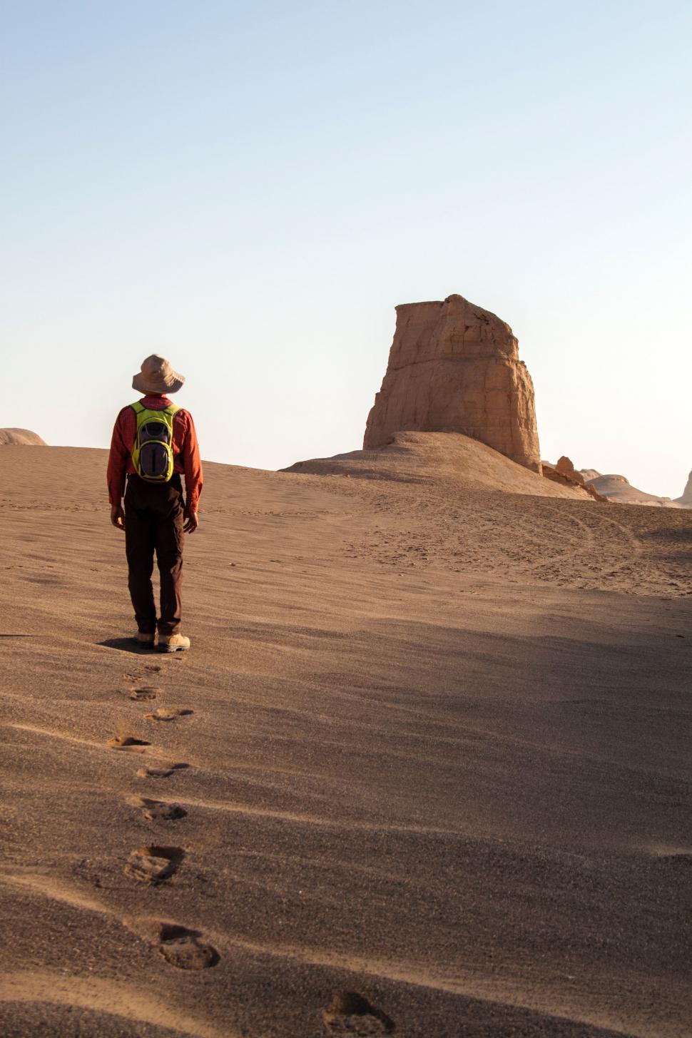 Free Image of Man Walking With Backpack in Desert 