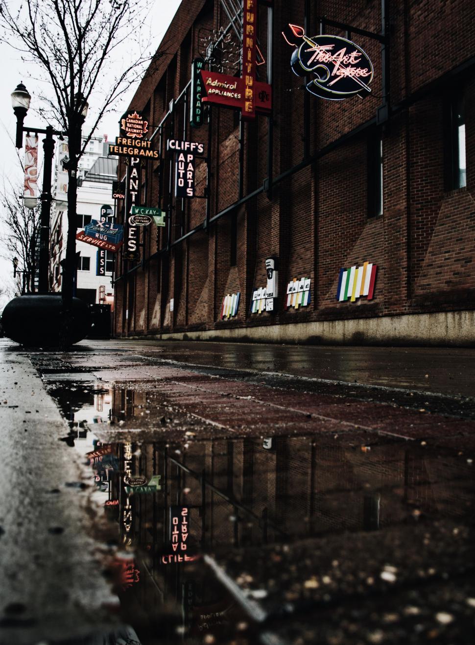 Free Image of Wet Street With Signs 