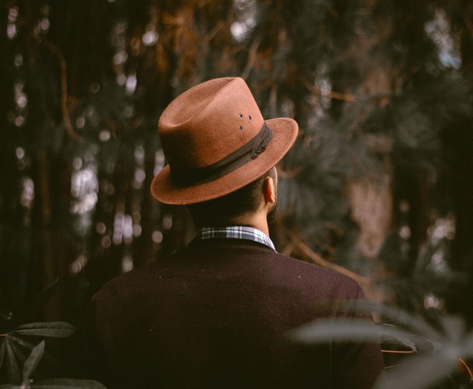 Free Image of Man Wearing Brown Hat in Woods 