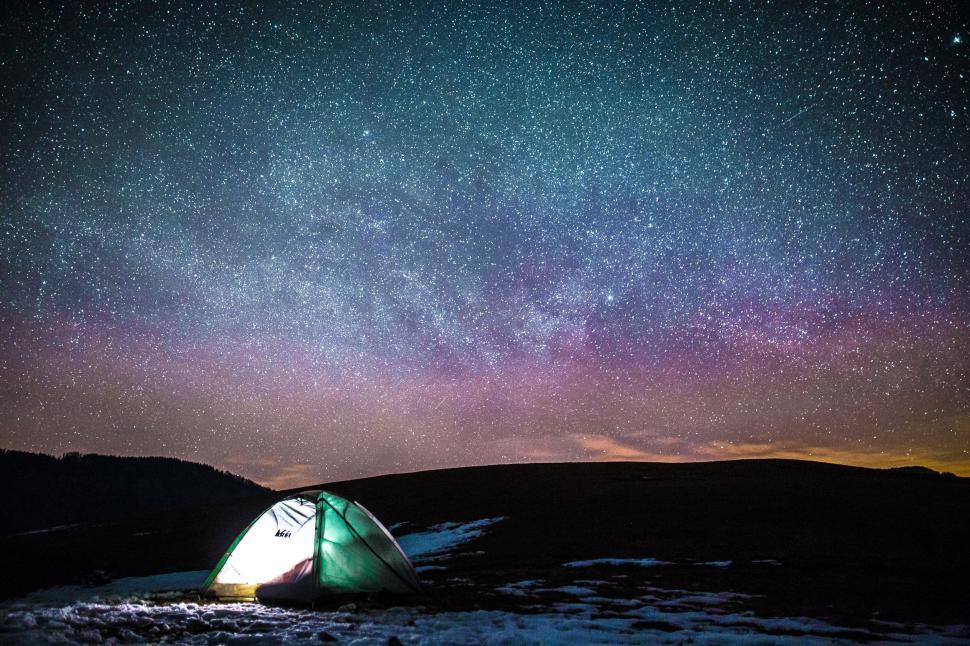 Free Image of Tent in Snow Under Night Sky 